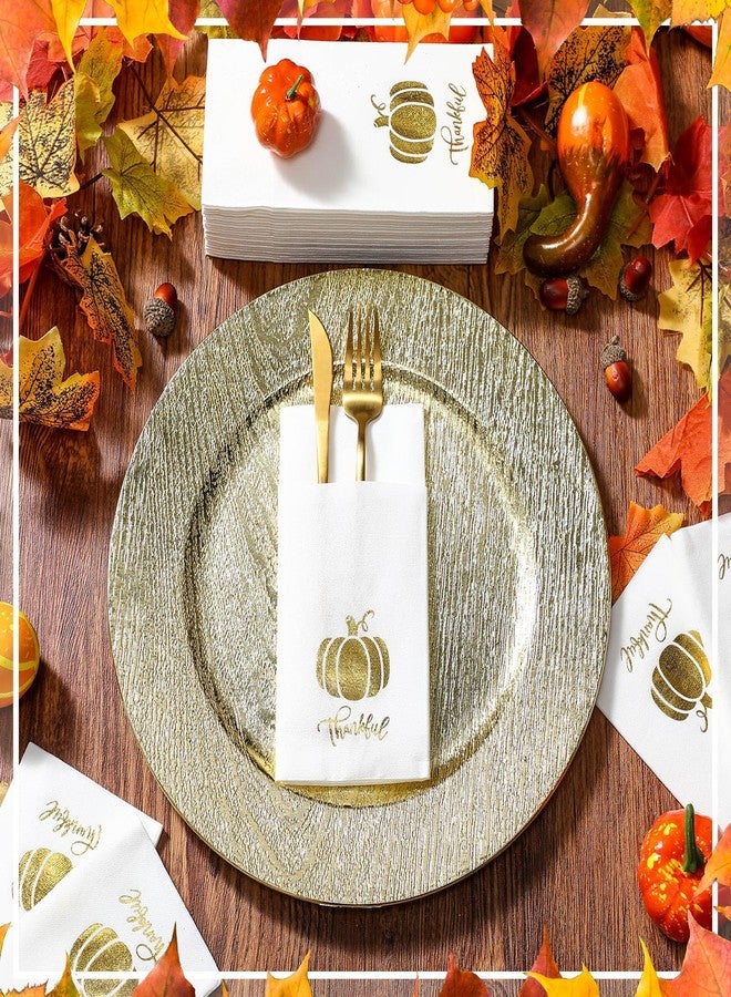 Janlaugh 100 Pcs Thanksgiving Napkins Disposable White and Gold Cloth Napkins with Pockets Fall Prefolded Pumpkin Paper Hand Towels for Autumn Thanksgiving Holiday Dinner Party Decor Supplies - Image 4